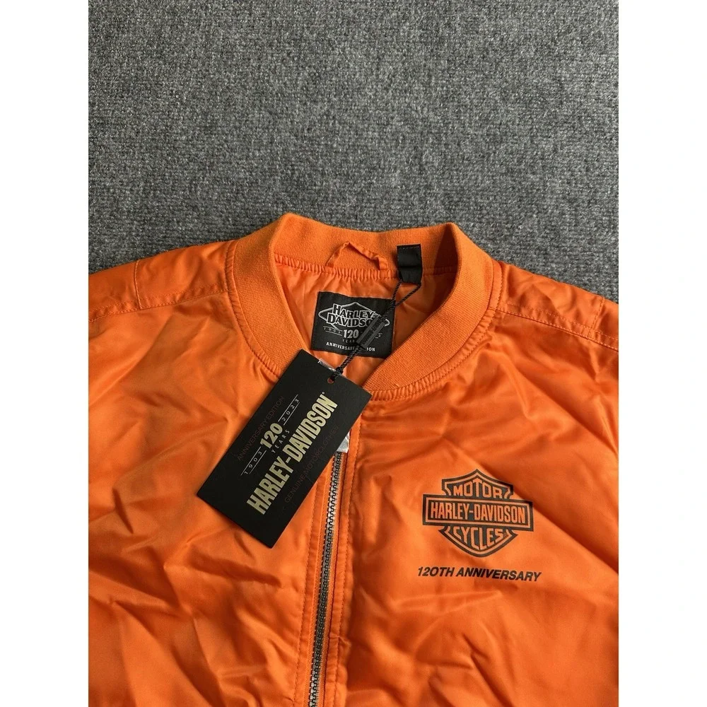 Womens 2023 Harley-Davidson 120th Anniversary Bomber Jacket Orange NWT, Size XL
